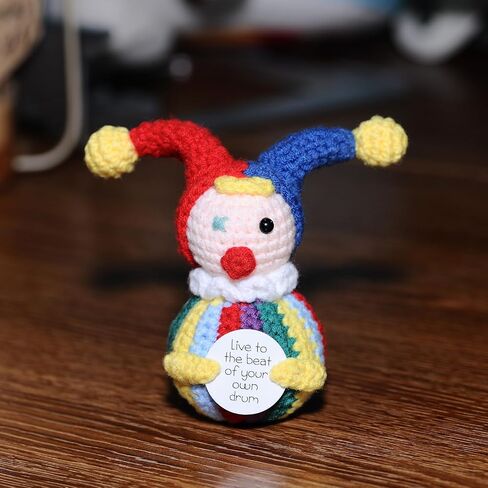 Cute Funny Positive Crochet Clown Doll Emotional Support Knitted Mini Clown with Bookmark Novelty Gift for Room,Car,Home Decor,Party,Women,Kids Birthday in Saudi Arabia