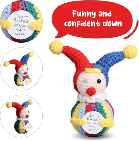 Cute Funny Positive Crochet Clown Doll Emotional Support Knitted Mini Clown with Bookmark Novelty Gift for Room,Car,Home Decor,Party,Women,Kids Birthday in Saudi Arabia