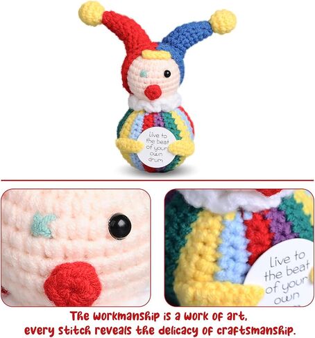 Cute Funny Positive Crochet Clown Doll Emotional Support Knitted Mini Clown with Bookmark Novelty Gift for Room,Car,Home Decor,Party,Women,Kids Birthday in Saudi Arabia