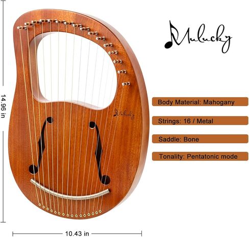 أداة Lyre Harp 16 سلسلة معدنية من الفولاذ على شكل عظمة من الماهوجني مع مفتاح ضبط وحقيبة سوداء - MLH1603 in Kuwait