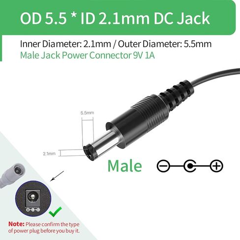 Security-01 UL Listed DC 9V 1000mA 1A Power Supply Adapter Center Negative, for Boss 9V PSA Adapter Guitar Pedal,Zoom Effects Pedals,Casio Keyboard,6.8FT in Saudi Arabia