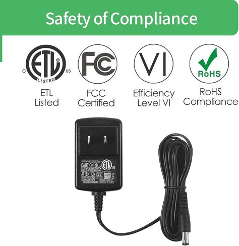 Security-01 UL Listed DC 9V 1000mA 1A Power Supply Adapter Center Negative, for Boss 9V PSA Adapter Guitar Pedal,Zoom Effects Pedals,Casio Keyboard,6.8FT in Saudi Arabia