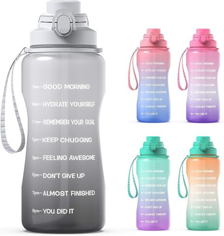 Y&3 64oz Half Gallon Water Bottle with Straw & Time Marker, Motivational Water Bottle with Handle, Leakproof, Tritan BPA Free Water Jug, for Fitness, Gym, Outdoor (Blue/Green Gradient, 64oz) in Saudi Arabia