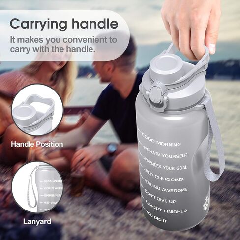 Y&3 64oz Half Gallon Water Bottle with Straw & Time Marker, Motivational Water Bottle with Handle, Leakproof, Tritan BPA Free Water Jug, for Fitness, Gym, Outdoor (Blue/Green Gradient, 64oz) in Saudi Arabia