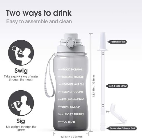 Y&3 64oz Half Gallon Water Bottle with Straw & Time Marker, Motivational Water Bottle with Handle, Leakproof, Tritan BPA Free Water Jug, for Fitness, Gym, Outdoor (Blue/Green Gradient, 64oz) in Saudi Arabia