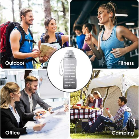Y&3 64oz Half Gallon Water Bottle with Straw & Time Marker, Motivational Water Bottle with Handle, Leakproof, Tritan BPA Free Water Jug, for Fitness, Gym, Outdoor (Blue/Green Gradient, 64oz) in Saudi Arabia
