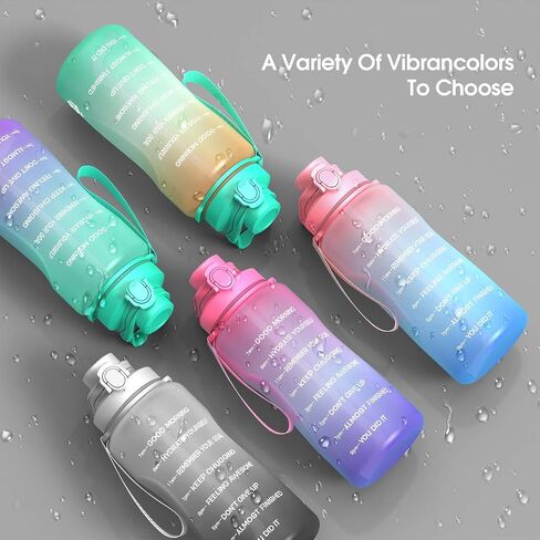 Y&3 64oz Half Gallon Water Bottle with Straw & Time Marker, Motivational Water Bottle with Handle, Leakproof, Tritan BPA Free Water Jug, for Fitness, Gym, Outdoor (Blue/Green Gradient, 64oz) in Saudi Arabia