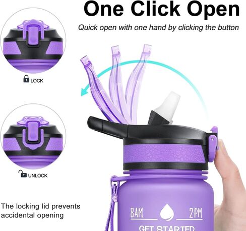 32oz Leakproof Motivational Sports Water Bottle with Straw & Time Marker, Flip Top Durable BPA Free Tritan Non-Toxic Frosted Bottle Perfect for Office, School, Gym and Workout (Cotton Candy) in Saudi Arabia