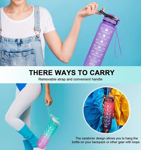 32oz Leakproof Motivational Sports Water Bottle with Straw & Time Marker, Flip Top Durable BPA Free Tritan Non-Toxic Frosted Bottle Perfect for Office, School, Gym and Workout (Cotton Candy) in Saudi Arabia