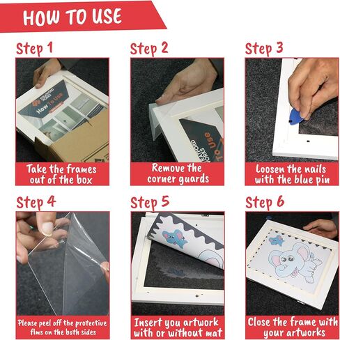 إطار فني للأطفال أبيض قطعتين - إطارات عمل فنية للأطفال مقاس 8.5 × 11 بوصة مع أقلام ملونة وورق رسم - إطارات عمل فنية قابلة للتغيير مثبتة على الحائط للأطفال عموديًا وأفقيًا - تحمل 50 رسمًا وحرفًا ثلاثية الأبعاد. in Kuwait