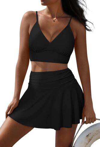 Pink Queen Women's High Waisted Bikini Set Two Piece Swimsuit V Neck Spaghetti Straps Swim Skirt Bathing Suit in Saudi Arabia