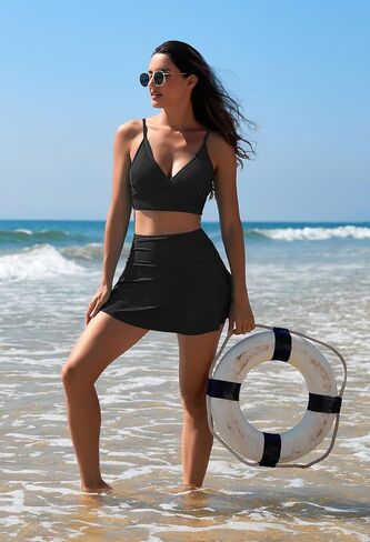 Pink Queen Women's High Waisted Bikini Set Two Piece Swimsuit V Neck Spaghetti Straps Swim Skirt Bathing Suit in Saudi Arabia