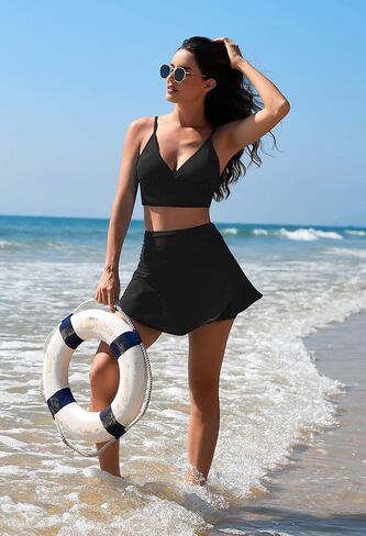 Pink Queen Women's High Waisted Bikini Set Two Piece Swimsuit V Neck Spaghetti Straps Swim Skirt Bathing Suit in Saudi Arabia