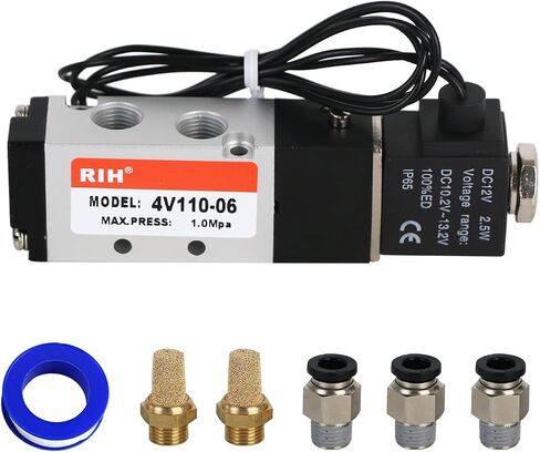 RIH Pneumatics Solenoid Valve 1/4"NPT DC12V Single Coil Pilot-Operated Electric 5Way2Position 4V210 WithJunctionBox (DC12V JunctionBox, 1/4‘’) in Saudi Arabia
