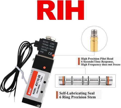 RIH Pneumatics Solenoid Valve 1/4"NPT DC12V Single Coil Pilot-Operated Electric 5Way2Position 4V210 WithJunctionBox (DC12V JunctionBox, 1/4‘’) in Saudi Arabia
