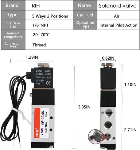 RIH Pneumatics Solenoid Valve 1/4"NPT DC12V Single Coil Pilot-Operated Electric 5Way2Position 4V210 WithJunctionBox (DC12V JunctionBox, 1/4‘’) in Saudi Arabia