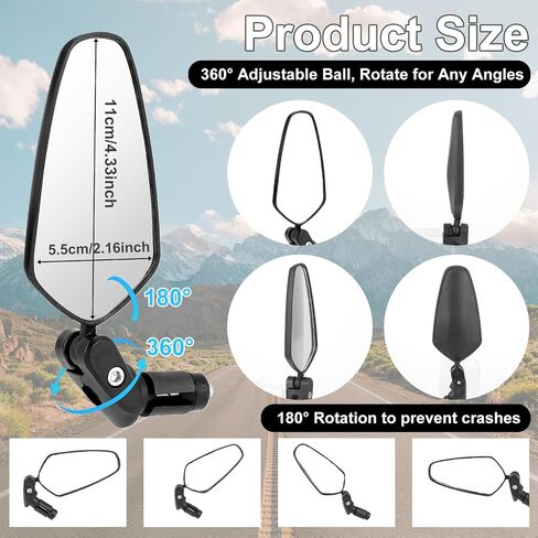 Bar End Bike Mirrors HD Stainless Steel Lens Bicycle Rearview Mirror High–Definition Convex Glass Lens Scratch Resistant, Safe Rearview Mirrors for Scooter Mountain bikes, 1 Set in Saudi Arabia