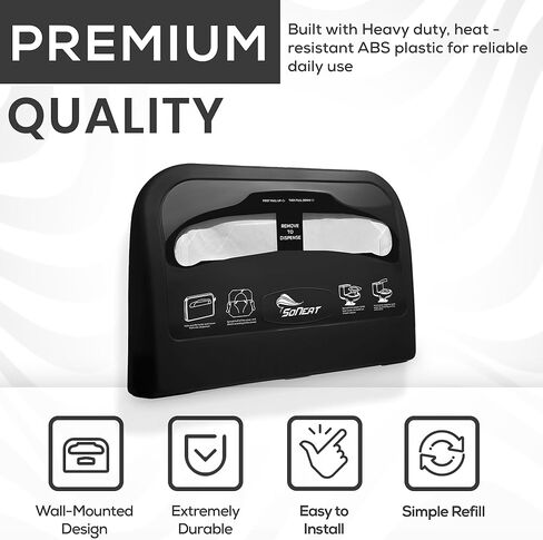 Toilet Seat Cover Dispenser - Holds 500 Sheets of Disposable Toilet Seat Covers, Wall Mounted and Heavy Duty ABS Plastic Seat Cover Holder for Commercial and Residential Use, Black in Saudi Arabia