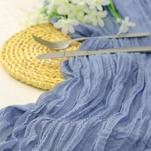6 Pack Baby Blue Cheesecloth Table Runner 10FT Boho Gauze Fabric Table Runner 35 x 120 Inch Rustic Sheer Runner for Wedding Birthday Baby Shower Party Boho Table Decoration（Baby Blue） in Saudi Arabia