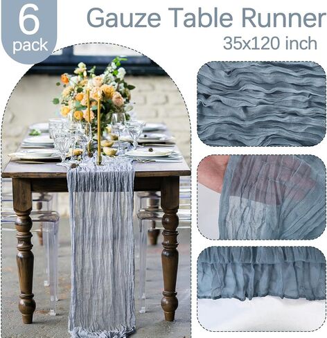 6 Pack Baby Blue Cheesecloth Table Runner 10FT Boho Gauze Fabric Table Runner 35 x 120 Inch Rustic Sheer Runner for Wedding Birthday Baby Shower Party Boho Table Decoration（Baby Blue） in Saudi Arabia