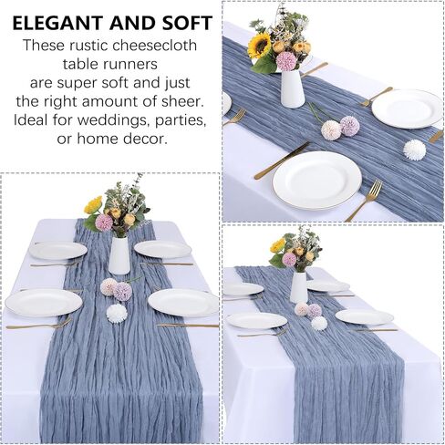 6 Pack Baby Blue Cheesecloth Table Runner 10FT Boho Gauze Fabric Table Runner 35 x 120 Inch Rustic Sheer Runner for Wedding Birthday Baby Shower Party Boho Table Decoration（Baby Blue） in Saudi Arabia