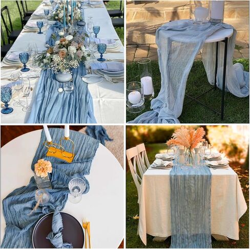 6 Pack Baby Blue Cheesecloth Table Runner 10FT Boho Gauze Fabric Table Runner 35 x 120 Inch Rustic Sheer Runner for Wedding Birthday Baby Shower Party Boho Table Decoration（Baby Blue） in Saudi Arabia
