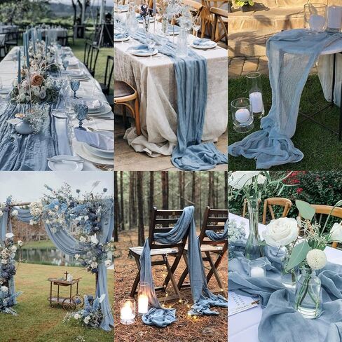 6 Pack Baby Blue Cheesecloth Table Runner 10FT Boho Gauze Fabric Table Runner 35 x 120 Inch Rustic Sheer Runner for Wedding Birthday Baby Shower Party Boho Table Decoration（Baby Blue） in Saudi Arabia