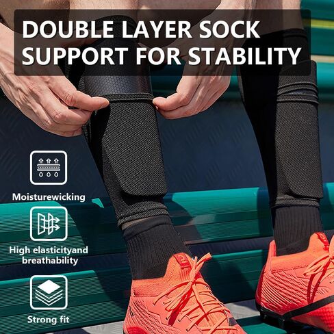 1 Pair Mens Grip Soccer Socks, 1 Pair Shin Sleeves with 1 Pack Shin Guards, Professional Soccer Football Game Set 3 Pcs (Black) in Saudi Arabia