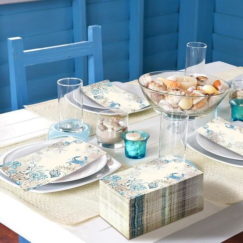 Seajan 200 Pcs Blue Floral Guest Napkins Disposable Hand Towels for Bathroom Guest Towels Paper Napkins Hand Towel Paper Guest Towels Disposable Guest Napkins for Wedding in Saudi Arabia