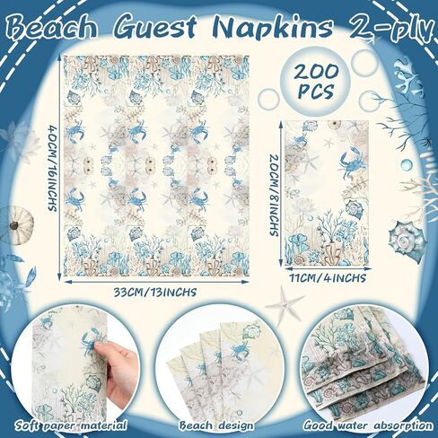 Seajan 200 Pcs Blue Floral Guest Napkins Disposable Hand Towels for Bathroom Guest Towels Paper Napkins Hand Towel Paper Guest Towels Disposable Guest Napkins for Wedding in Saudi Arabia