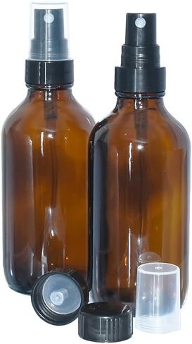 GlassBottleOutlet (عبوة من 2) 4 أوقية. العنبر بوسطن مستدير مع رشاشات رذاذ دقيقة سوداء وأغطية مبطنة مخروطية سوداء in Kuwait