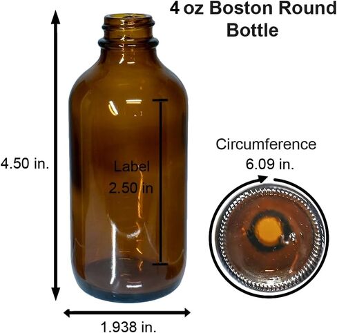 GlassBottleOutlet (عبوة من 2) 4 أوقية. العنبر بوسطن مستدير مع رشاشات رذاذ دقيقة سوداء وأغطية مبطنة مخروطية سوداء in Kuwait