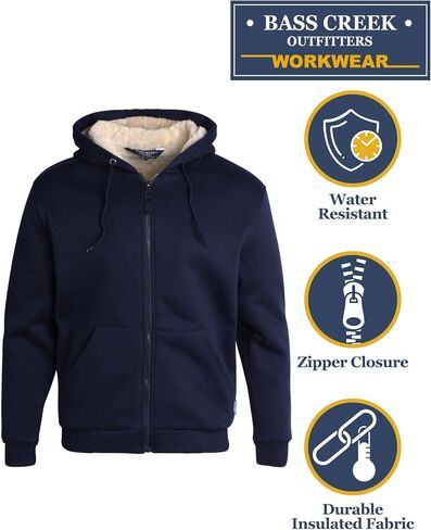 Bass Creek Outfitters Mens High Visibility Sweatshirt - Heavyweight Sherpa Lined Safety Workwear Zip Hoodie Sweatshirt, M-XXL in Kuwait