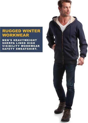 Bass Creek Outfitters Mens High Visibility Sweatshirt - Heavyweight Sherpa Lined Safety Workwear Zip Hoodie Sweatshirt, M-XXL in Kuwait