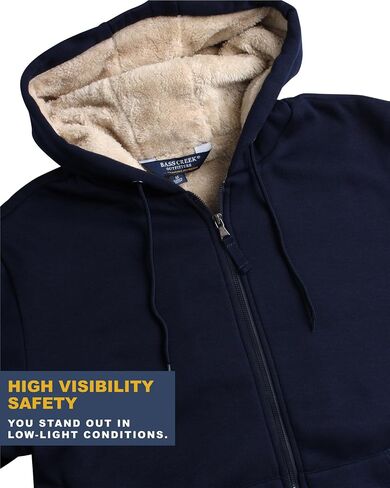 Bass Creek Outfitters Mens High Visibility Sweatshirt - Heavyweight Sherpa Lined Safety Workwear Zip Hoodie Sweatshirt, M-XXL in Kuwait