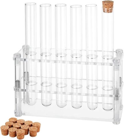 OLYCRAFT 12 Pcs Glass Test Tubes with Rack Cork Stoppers Clear Test Tubes with Acrylic Holder 6 Holes Tubes Rack Kit for Scientific Experiments Decorations and Crafts 6.3 Inch Long in Kuwait