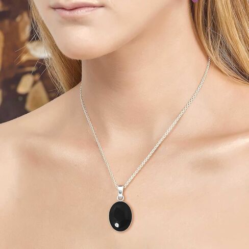 JEWELOPORIUM 925 قلادة مصنوعة يدويًا من الفضة الإسترليني للنساء 12 × 16 مجوهرات عصرية من الأحجار الكريمة البيضاوية للهدايا (99541_P) in Kuwait