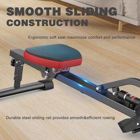 آلة التجديف، آلة التجديف الهيدروليكية مع 12 مستوى مقاومة، سعة تحميل 300 رطل، مدمجة ذكية، سكة طويلة جدًا، معدات اللياقة البدنية لكامل الجسم للاستخدام المنزلي in Kuwait