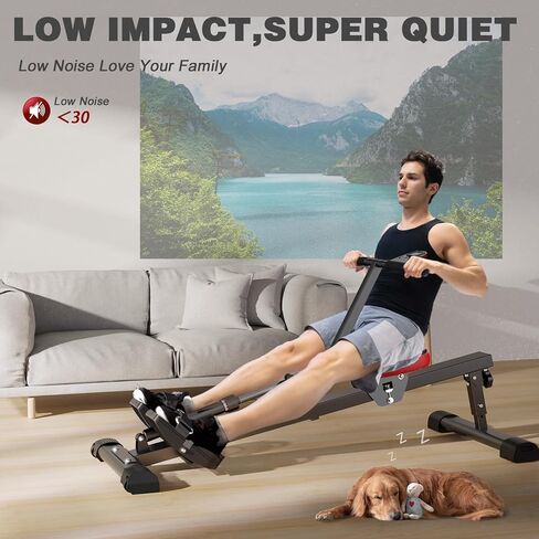 آلة التجديف، آلة التجديف الهيدروليكية مع 12 مستوى مقاومة، سعة تحميل 300 رطل، مدمجة ذكية، سكة طويلة جدًا، معدات اللياقة البدنية لكامل الجسم للاستخدام المنزلي in Kuwait