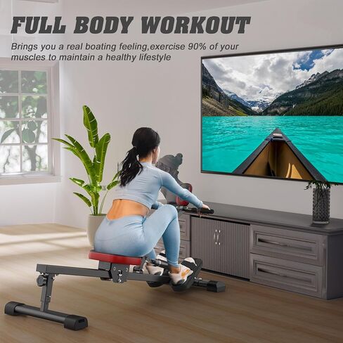 آلة التجديف، آلة التجديف الهيدروليكية مع 12 مستوى مقاومة، سعة تحميل 300 رطل، مدمجة ذكية، سكة طويلة جدًا، معدات اللياقة البدنية لكامل الجسم للاستخدام المنزلي in Kuwait