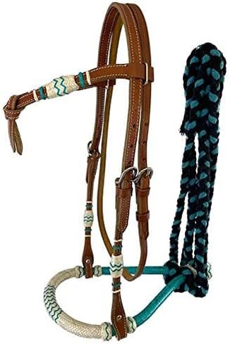 Showman Teal & Natural Rawhide Core Bosal Set w/Cotton Mecate Reins in Saudi Arabia