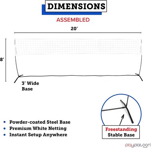 مجموعة شبكة الكرة الطائرة المحمولة من بلاي بلاتون للفناء الخلفي - شبكات كرة طائرة داخلية وخارجية للسفر والشاطئ والمنزل والحديقة - سهلة التجميع مع الأعمدة وحقيبة الحمل متضمنة in Kuwait