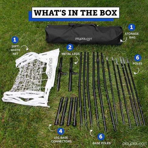 مجموعة شبكة الكرة الطائرة المحمولة من بلاي بلاتون للفناء الخلفي - شبكات كرة طائرة داخلية وخارجية للسفر والشاطئ والمنزل والحديقة - سهلة التجميع مع الأعمدة وحقيبة الحمل متضمنة in Kuwait