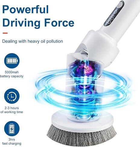 منظف ​​دوار كهربائي قوي، فرشاة تنظيف الحمام المقاومة للماء IPX8 الجديدة لكامل الجسم لعام 2024، منظف الدش بمقبض طويل وسرعتين، استبدال الرؤوس، مستلزمات التنظيف لأرضية بلاط الدش in Kuwait