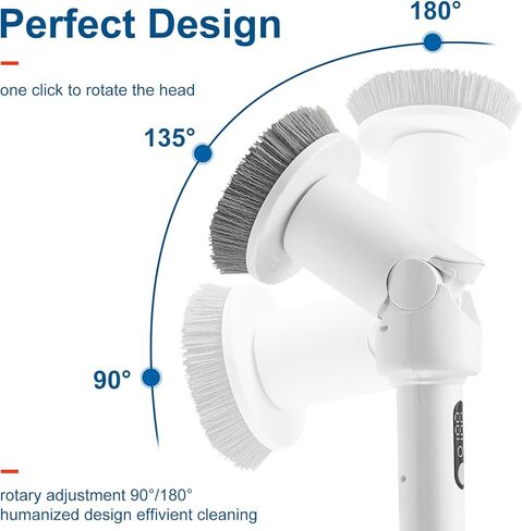 منظف ​​دوار كهربائي قوي، فرشاة تنظيف الحمام المقاومة للماء IPX8 الجديدة لكامل الجسم لعام 2024، منظف الدش بمقبض طويل وسرعتين، استبدال الرؤوس، مستلزمات التنظيف لأرضية بلاط الدش in Kuwait