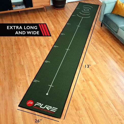 Pure2Improve Birdie Drill مقاس 13 × 26 بوصة، حصيرة ممارسة الجولف في الأماكن المغلقة/الخارجية مع لف مسطح وسطح متدحرج نقي in Kuwait