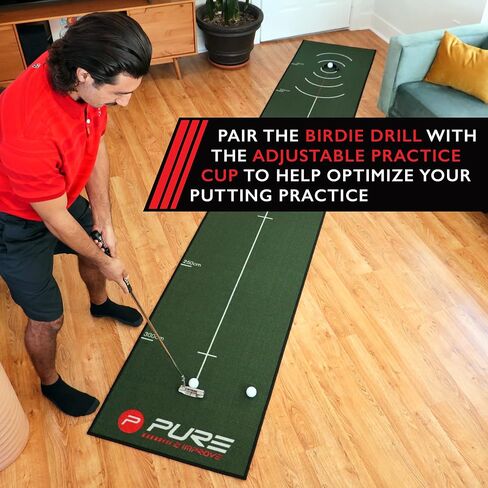 Pure2Improve Birdie Drill مقاس 13 × 26 بوصة، حصيرة ممارسة الجولف في الأماكن المغلقة/الخارجية مع لف مسطح وسطح متدحرج نقي in Kuwait
