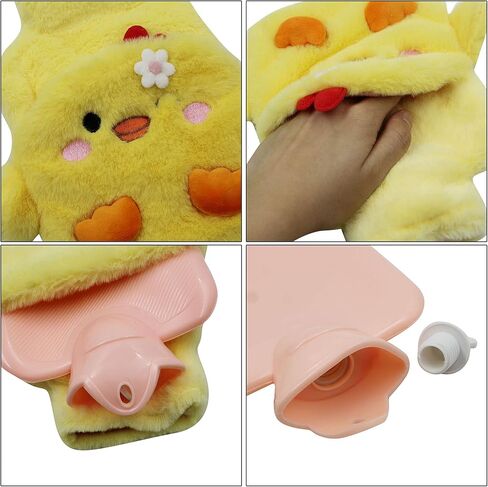 زجاجة مياه ساخنة مطاطية لتدفئة اليد من MOSSTYYUS مع غطاء قطيفة كيس ماء ساخن من مادة PVC مانعة للتسرب، ديناصور، 400 مل in Kuwait