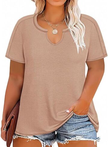 TIYOMI Plus Size Tops for Women Round Neck V Neck Summer Short Sleeve T Shirts Casual Tunic Blouses in Saudi Arabia