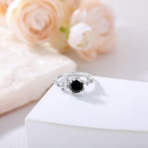 MRENITE خاتم فضة / 10K / 14K / 18K من الذهب بتصميم أوراق الكرمة والأحجار الكريمة للنساء 1 قيراط غصين آرت ديكو دائري جوهرة الميلاد خواتم مجوهرات هدية لها in Kuwait